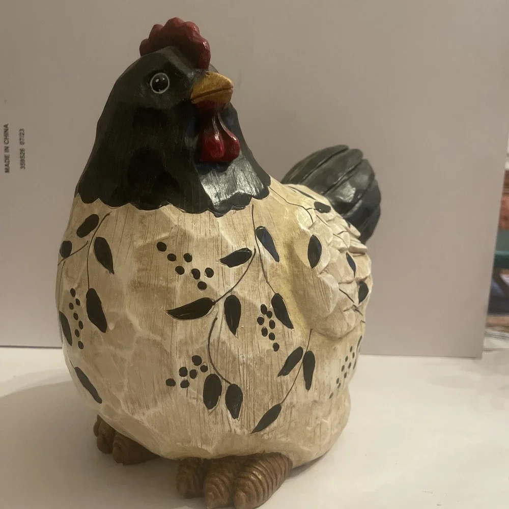 Large Decorative Round Black And White Chicken‎ Hen Great Details